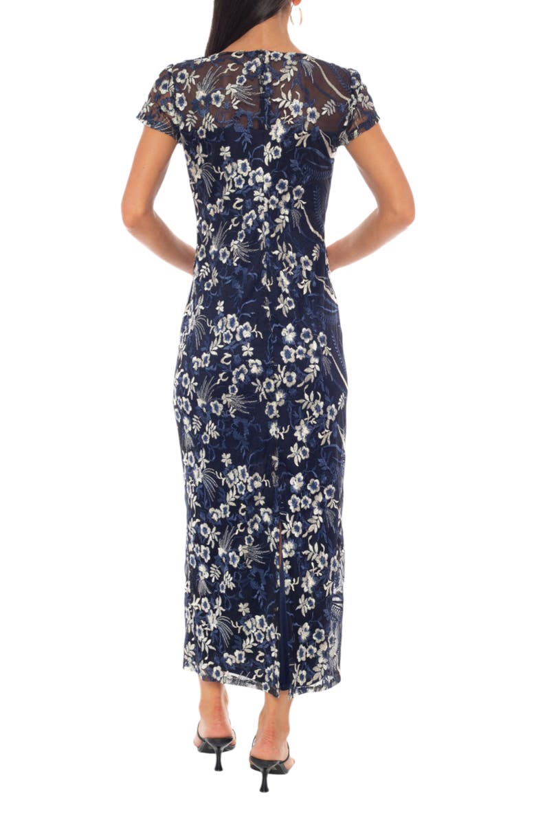 Oleg Cassini Embroidered Illusion Mesh Gown, Alternate, color, Navy