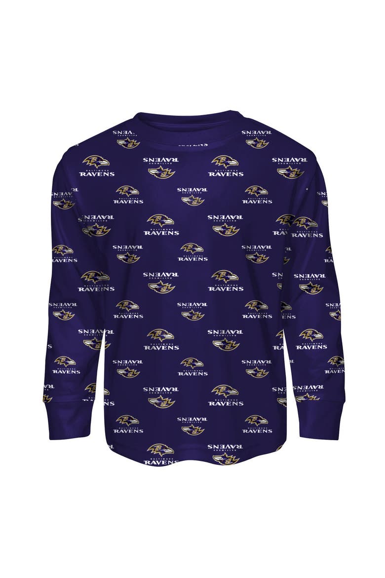 Youth Outerstuff Purple Baltimore Ravens All-Over-Print Long Sleeve T-Shirt and Pants Sleep Set, Alternate, color, Purple