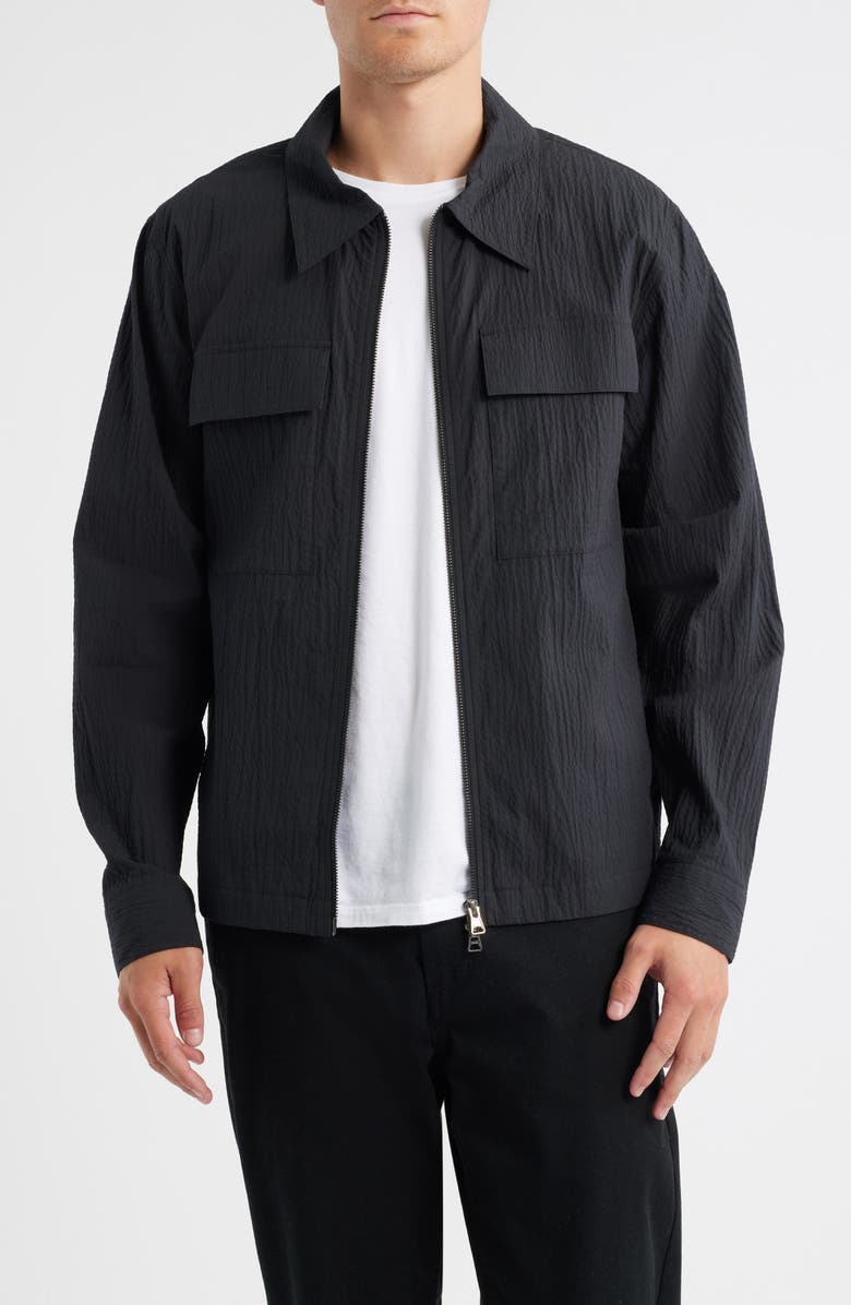 NN07 Alban 5721 Cotton Seersucker Zip-Up Shirt Jacket, Main, color, Black