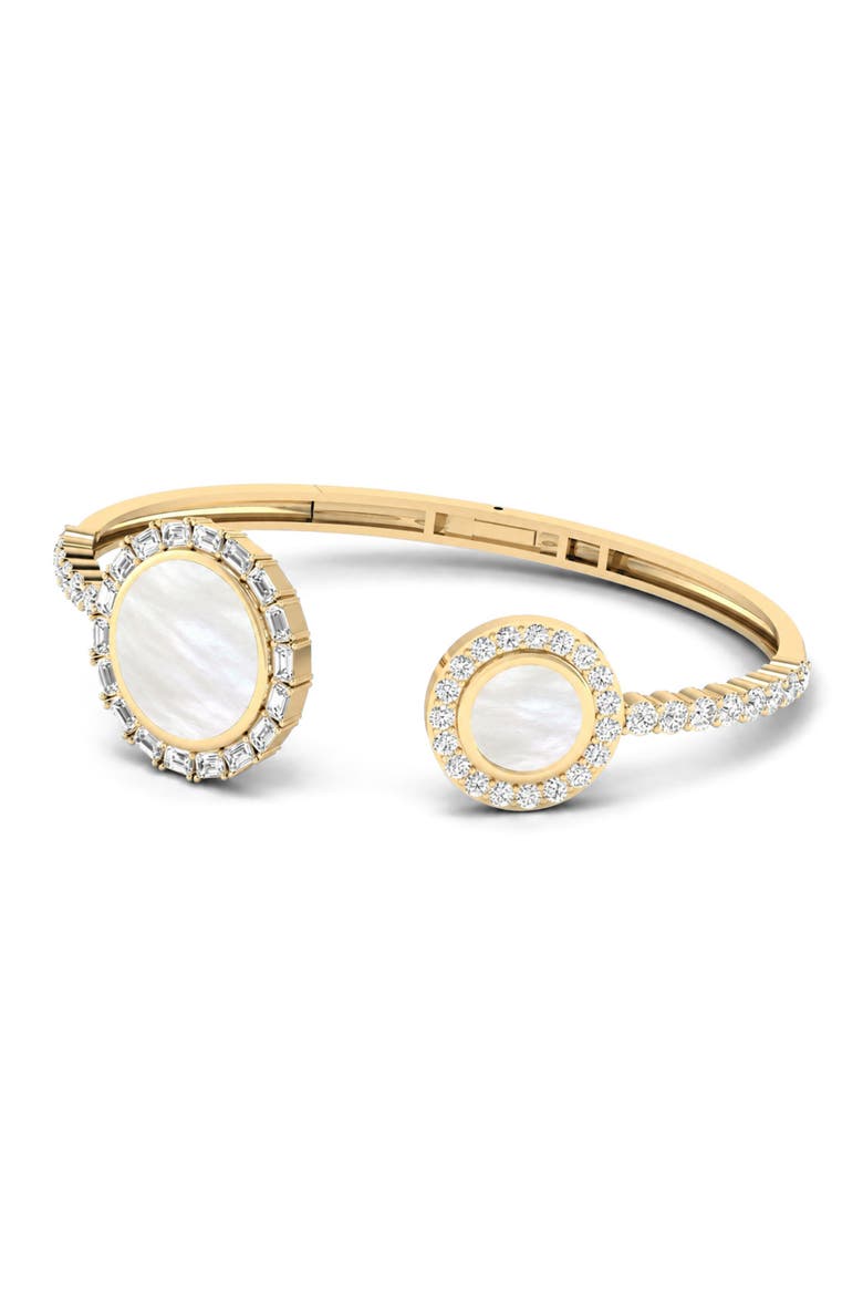 Mother of Pearl and Lab Diamond Hinged Cuff  in 14K Gold, Main, color, Yellow Gold