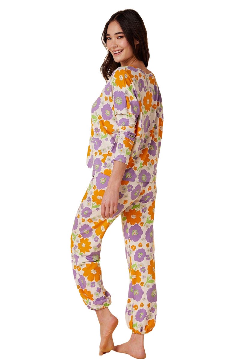 The Cat's Pajamas Pima Knit Pullover Set Floral, Alternate, color, Popping Pansies