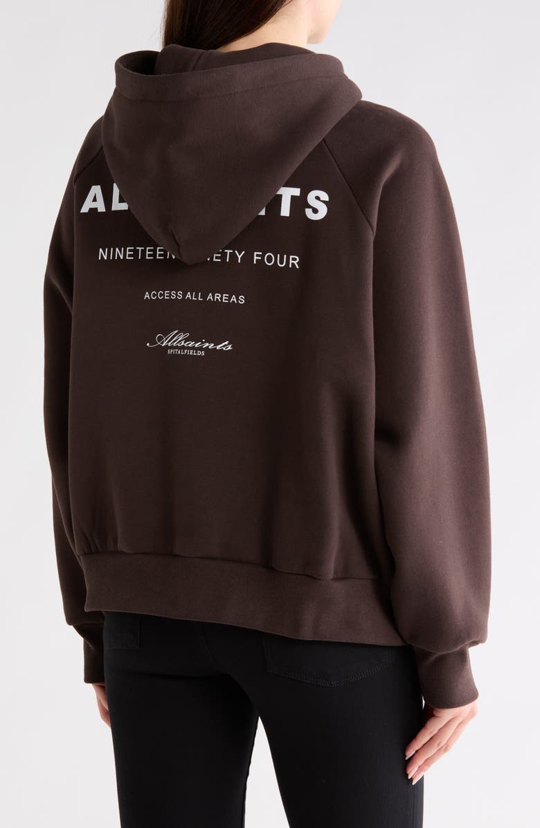 AllSaints Tour Talon Logo Graphic Hoodie, Alternate, color, Bottle Brown