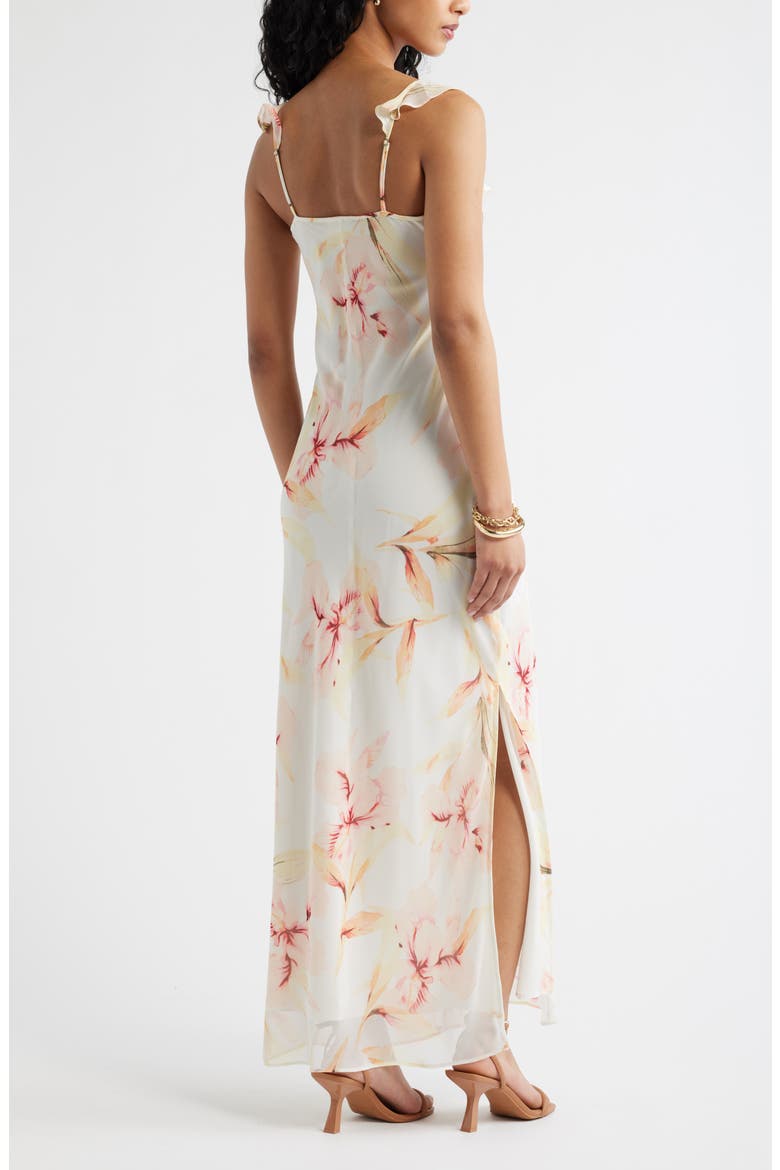 Ruffle Chiffon Maxi Dress, Alternate, color, IVORY- PINK FLOATING IRIS