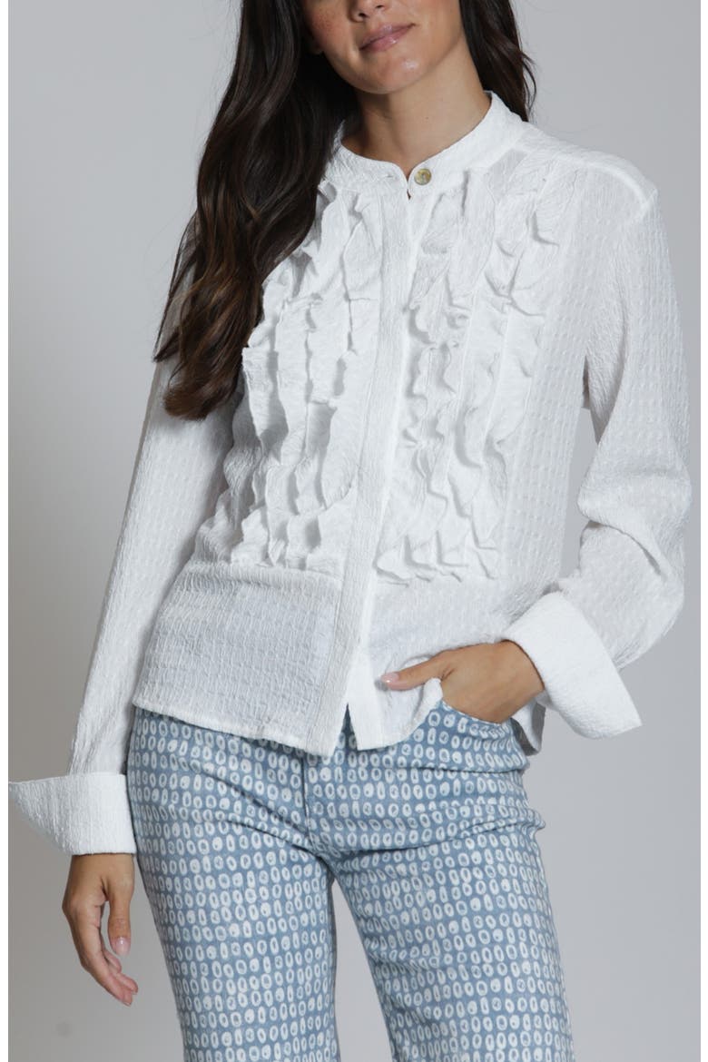 Ruffled Button-Up Top, Main, color, WHITE