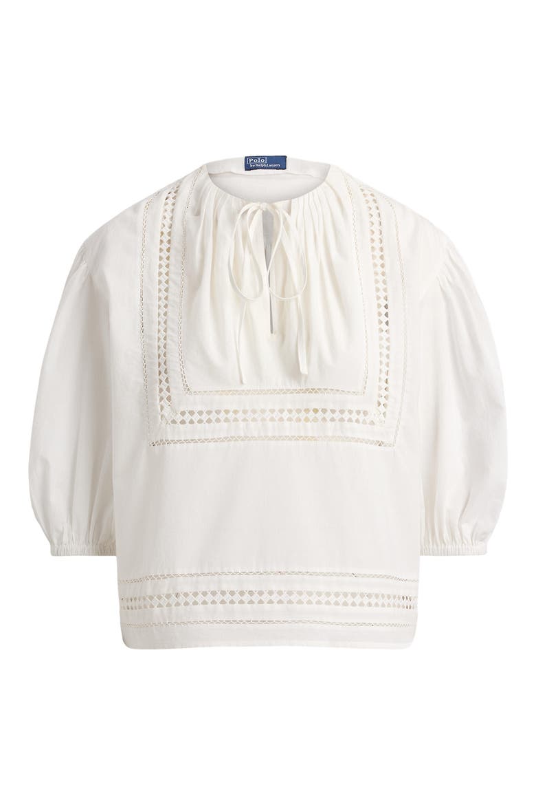 Lace Tie Cotton Shirt, Alternate, color, WHITE
