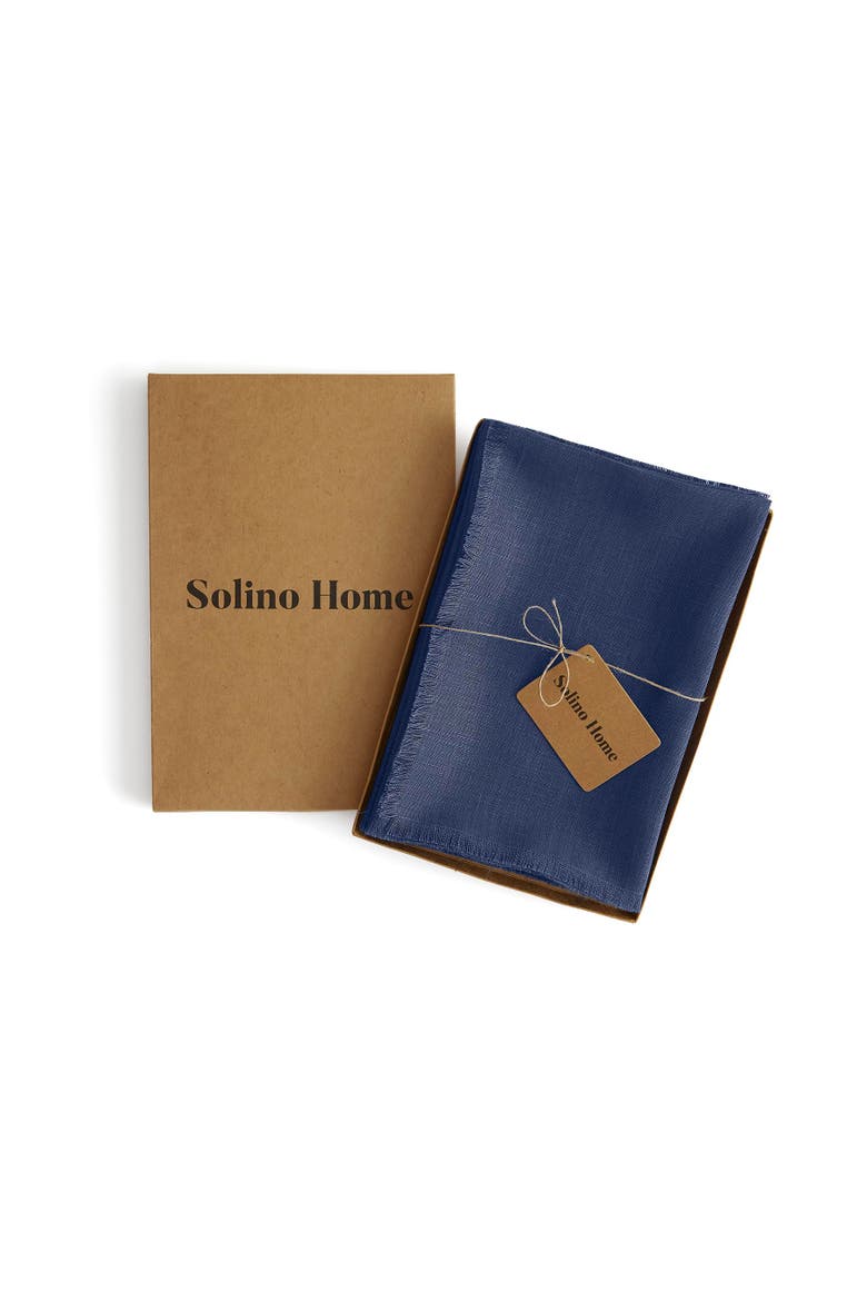 Linen Dinner Napkins Set of 4, 20 x 20" - Fringe, Alternate, color, Vintage Blue