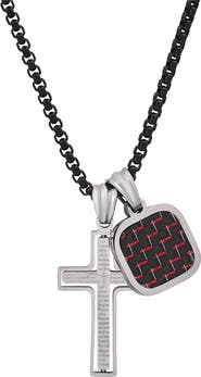 HMY JEWELRY Stainless Steel Carbon Fiber Spinning Cross Pendant Necklace