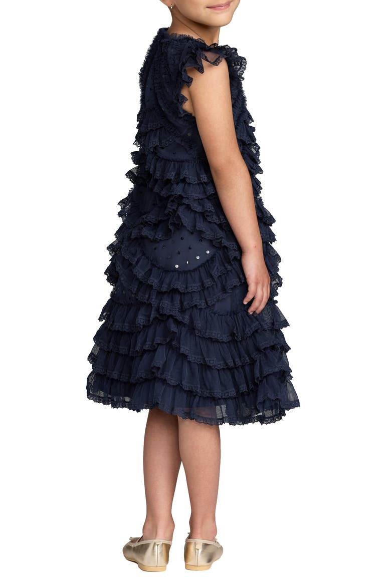 Girls High Neck Cap Sleeve Micro Ruffle Dress, Alternate, color, Indigo