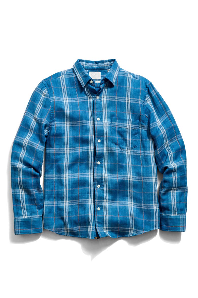 Cypress Plaid Double Face Cotton Button-Up Shirt, Alternate, color, WASHED INDIGO
