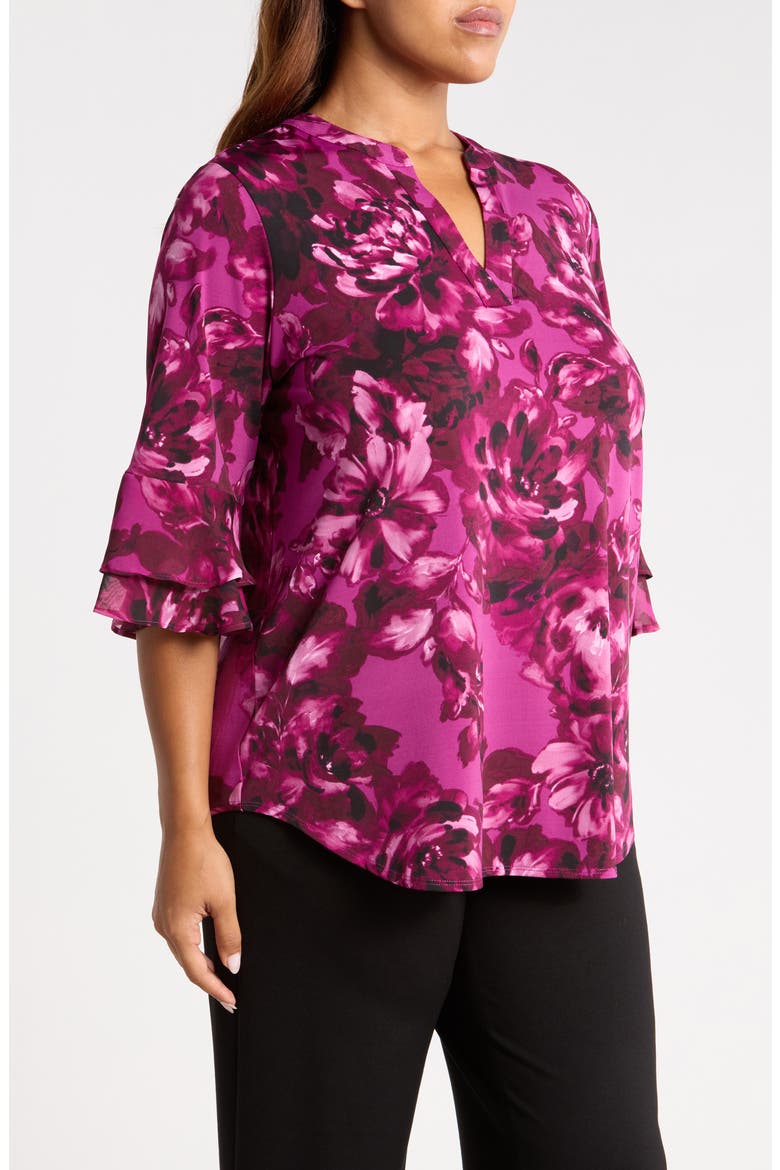 Floral Print Ruffle Sleeve Top, Alternate, color, CERISE MULTI