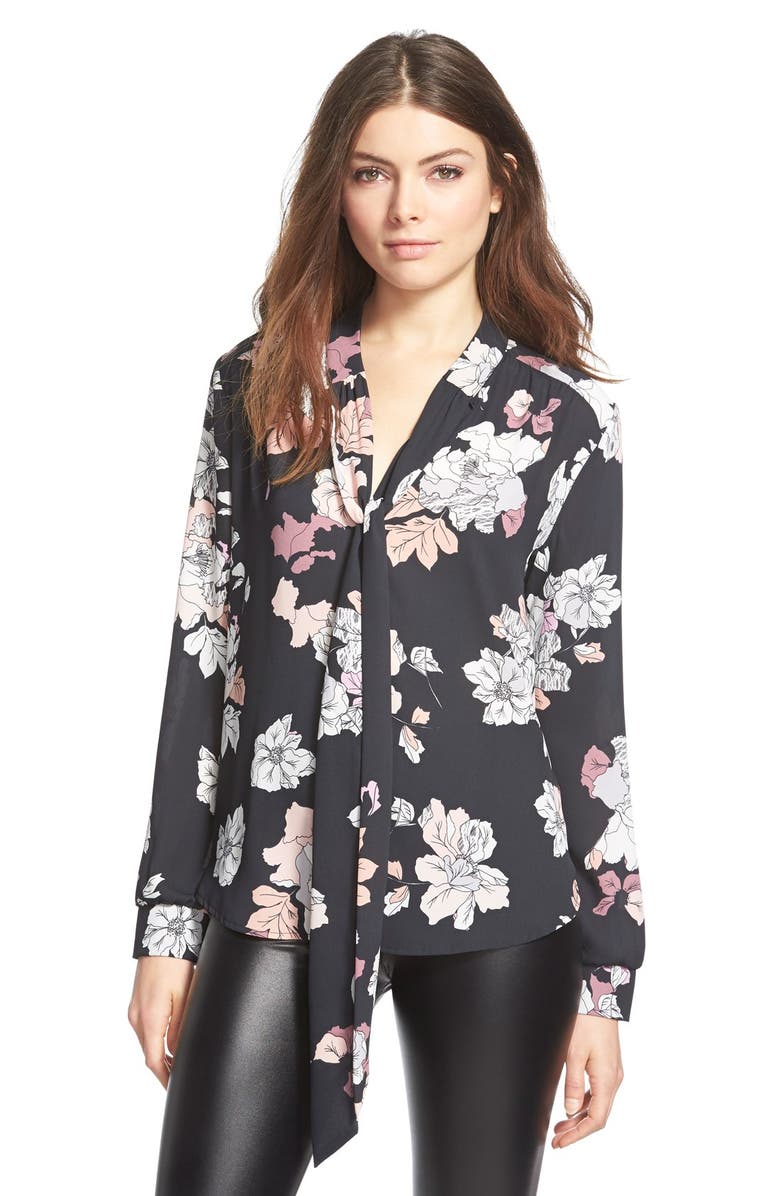 ASTR the Label ASTR Tie Neck Button Front Blouse, Main, color, 