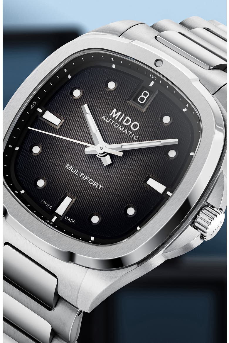 Multifort Square Automatic Bracelet Watch, 35mm, Alternate, color, GREY