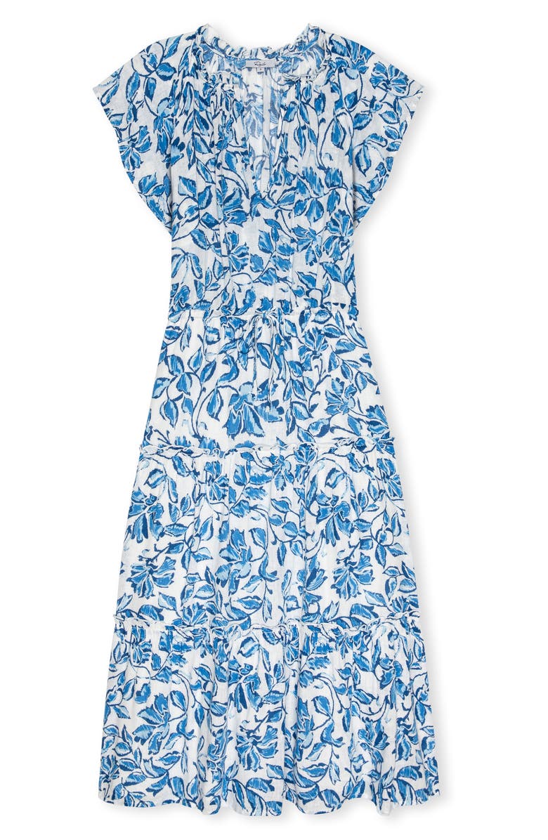 Rails Juni Floral Tie Waist Linen Blend Midi Dress, Alternate, color, Azure Jasmine