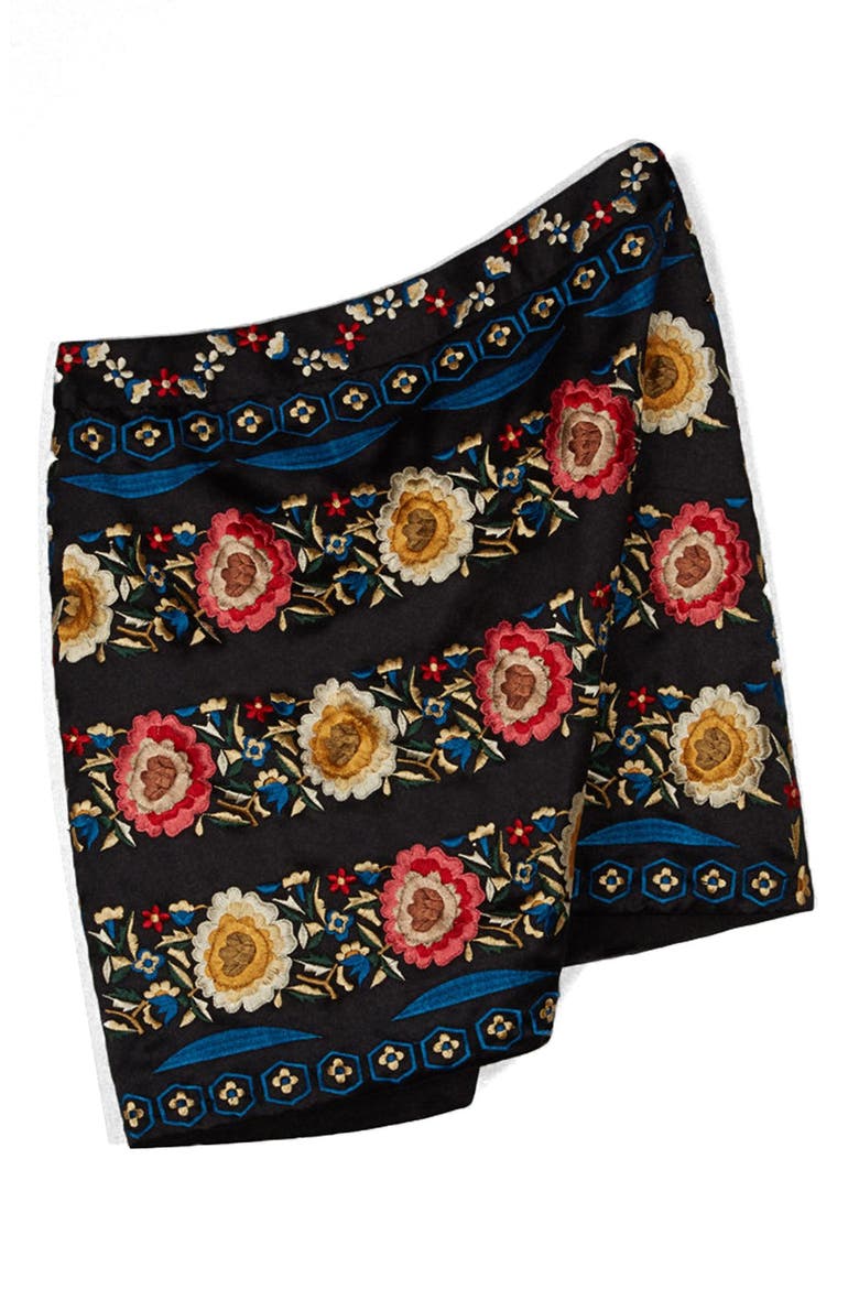Embroidered A-Line Skirt, Alternate, color, BLACK MULTI