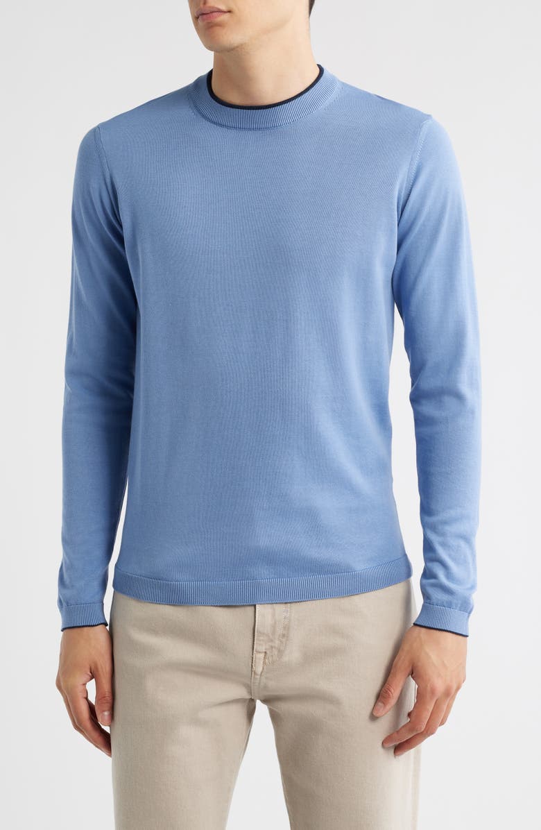 Jack Victor Drummond Tipped Combed Cotton Sweater, Main, color, Blue