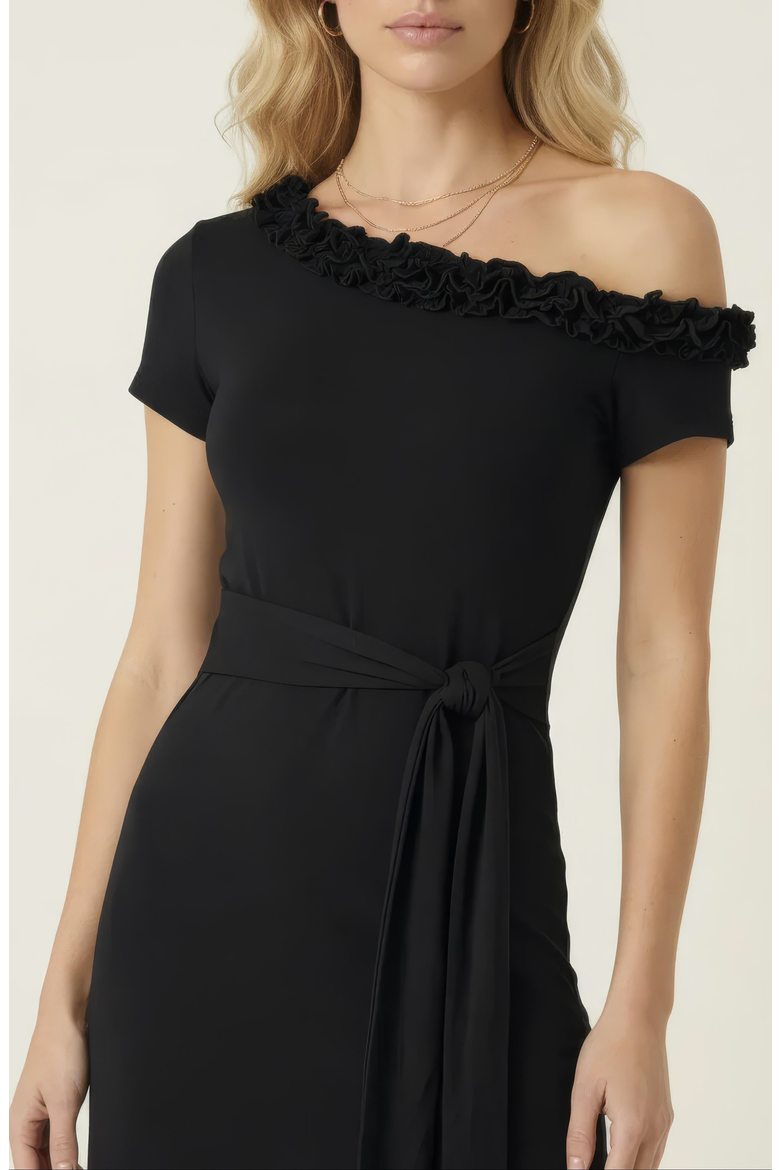 One Shoulder Midi Dress, Alternate, color, Black