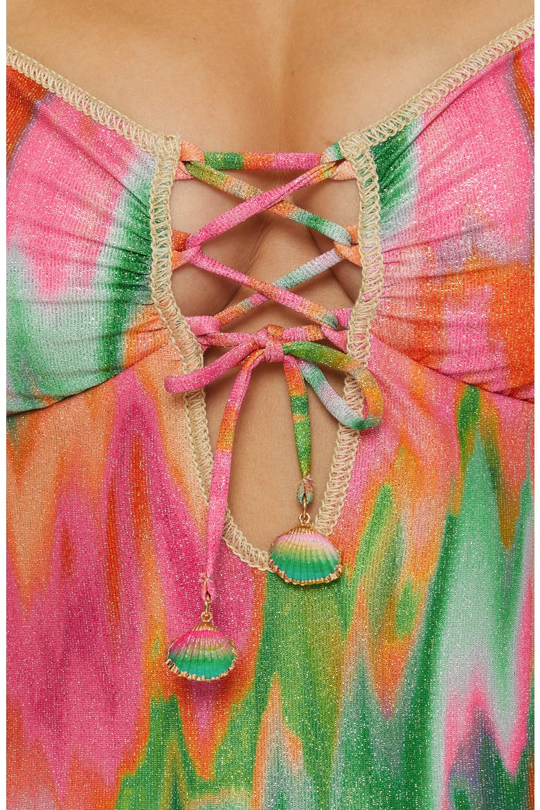 Mirage Metallic Lace-Up One-Piece Swimsuit, Alternate, color, PINK MULTI