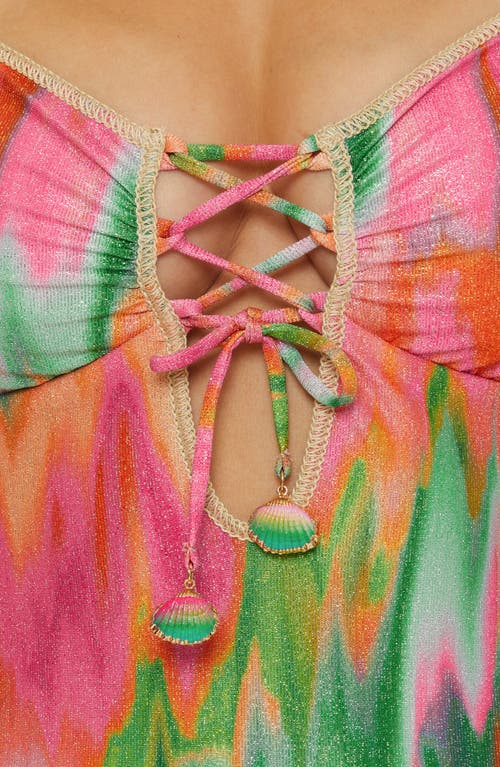 Shop Becca Mirage Metallic Lace-up One-piece Swimsuit In Pink Multi