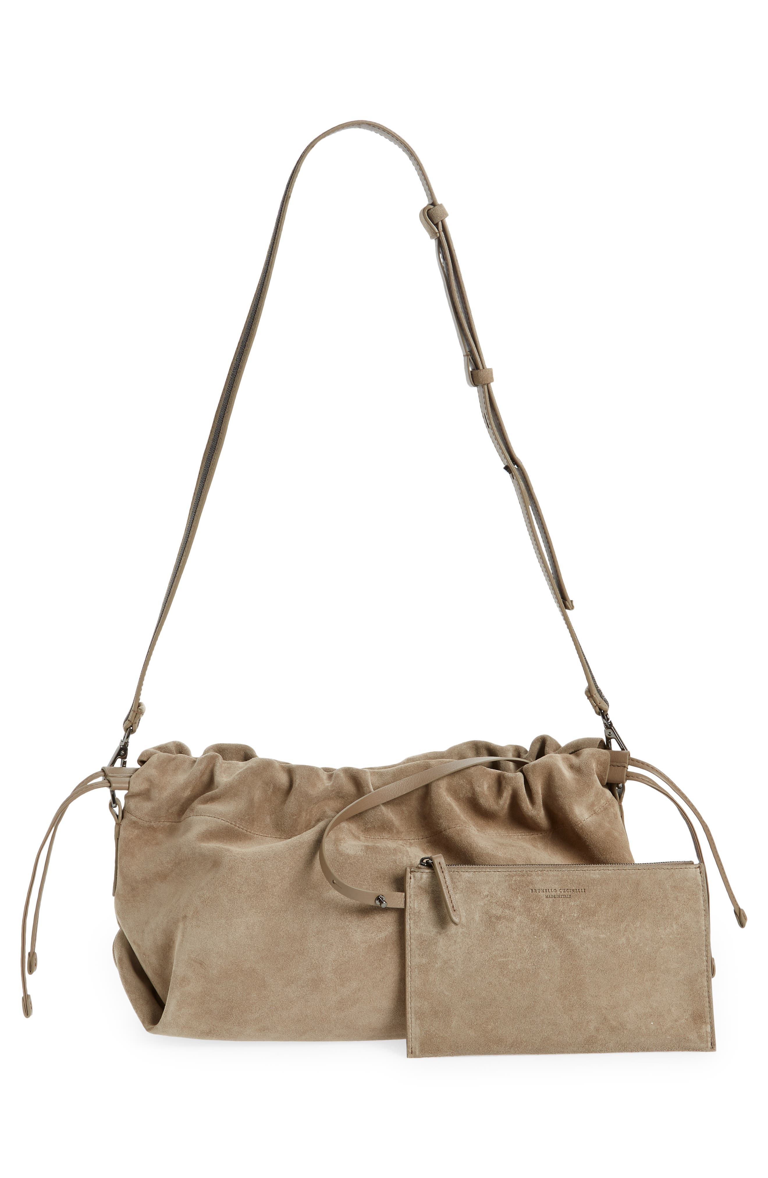 Brunello Cucinelli Suede Drawstring Shoulder Bag, Alternate, color, 