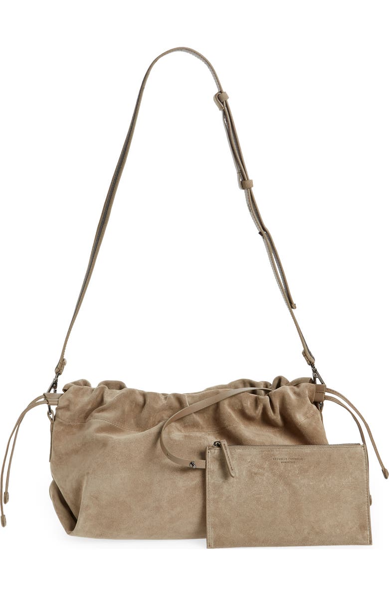 Brunello Cucinelli Suede Drawstring Shoulder Bag, Alternate, color,