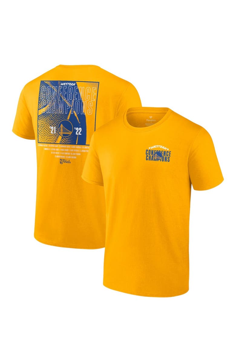 FANATICS Men's Fanatics Gold Golden State Warriors 2022 Western Conference Champions Balanced Attack Roster T-Shirt, Main, color, 