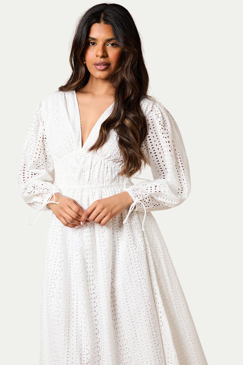 Petite Front Puff Sleeve Midi Dress, Alternate, color, White