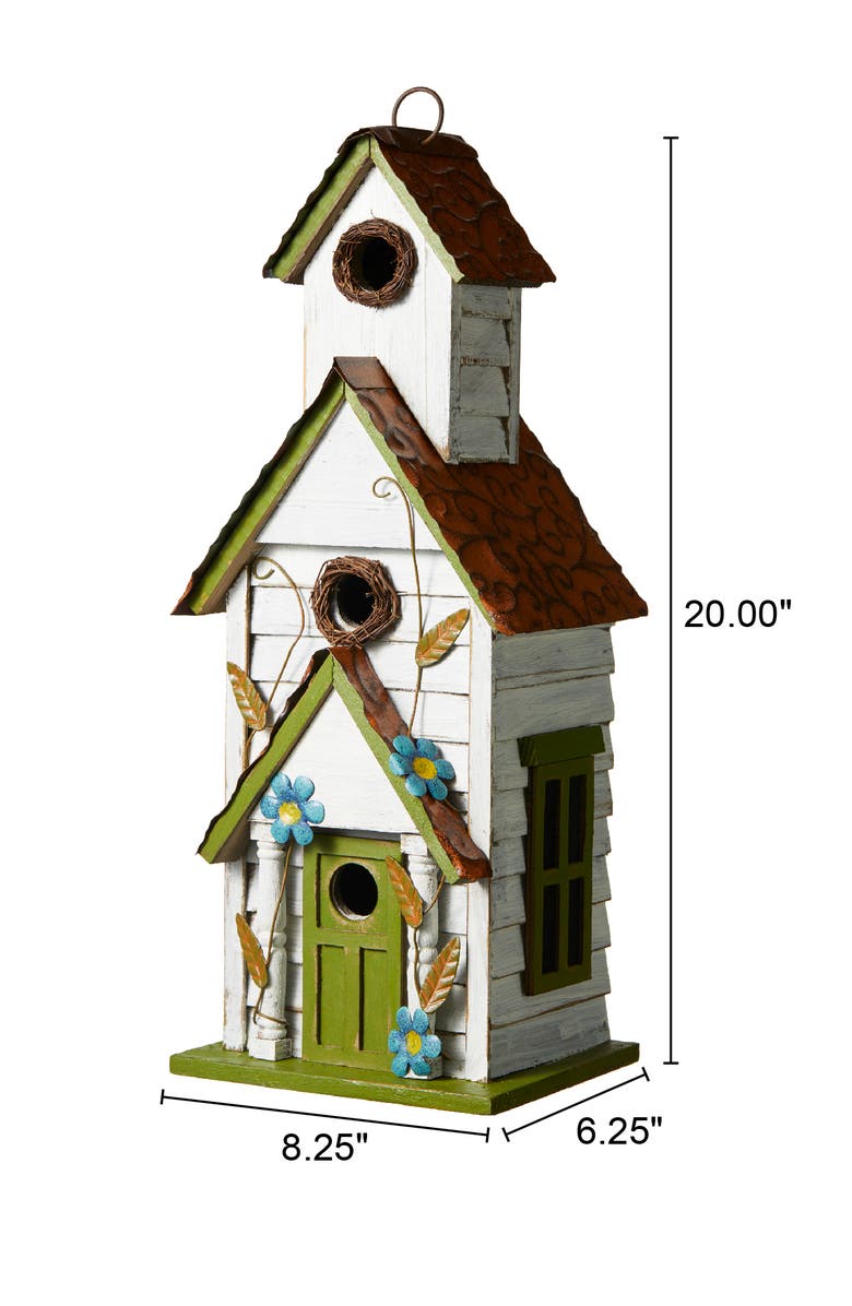 Glitzhome 20"H Oversized Solid Wood 3-Story Villa Decorative Outdoor Garden Birdhouse, Alternate, color, Green