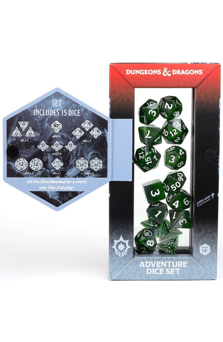 Dungeons & Dragons D&D Adventure Dice Cleric Green, 15Pc Rpg Die Set, Alternate, color, Green