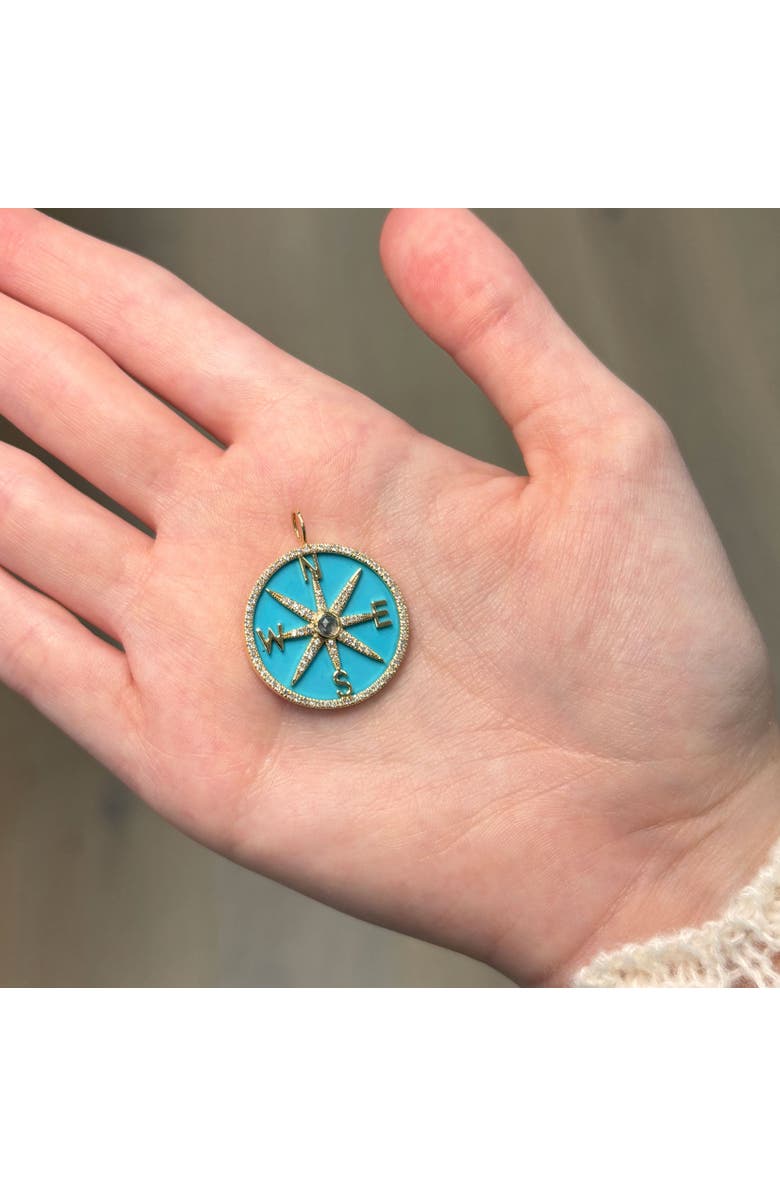 The Lovery Fine Jewelry Turquoise and Diamond Halo Compass Charm, Alternate, color, Turquoise