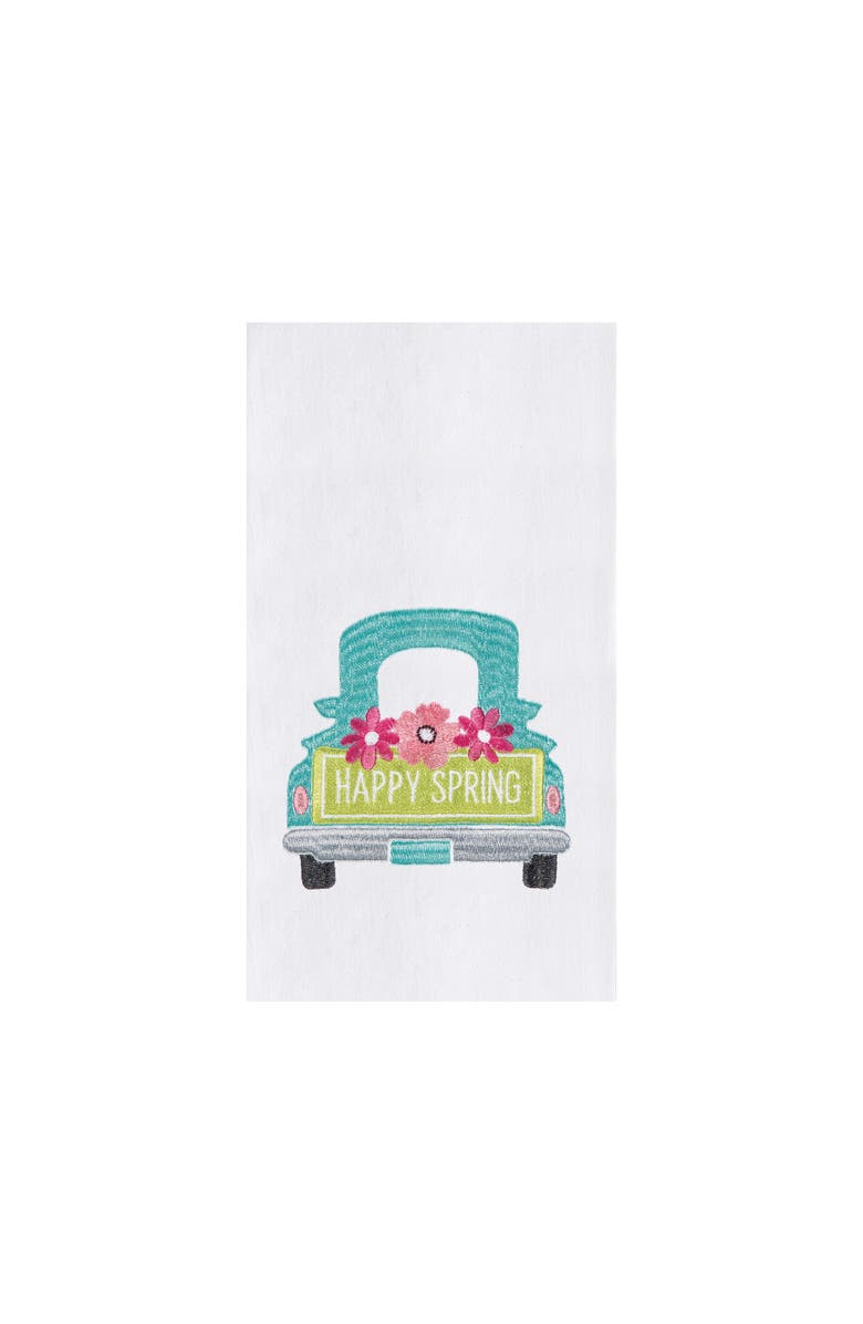 C&F Home "Happy Spring" Pickup Truck Easter Spring Theme Flour Sack Kitchen Dishtowel, Main, color, White