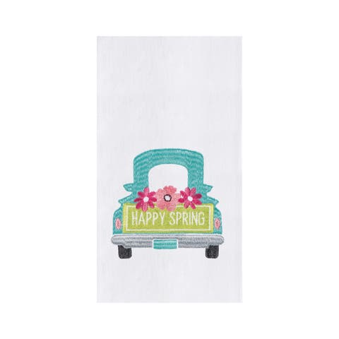 "Happy Spring" Pickup Truck Easter Spring Theme Flour Sack Kitchen Dishtowel