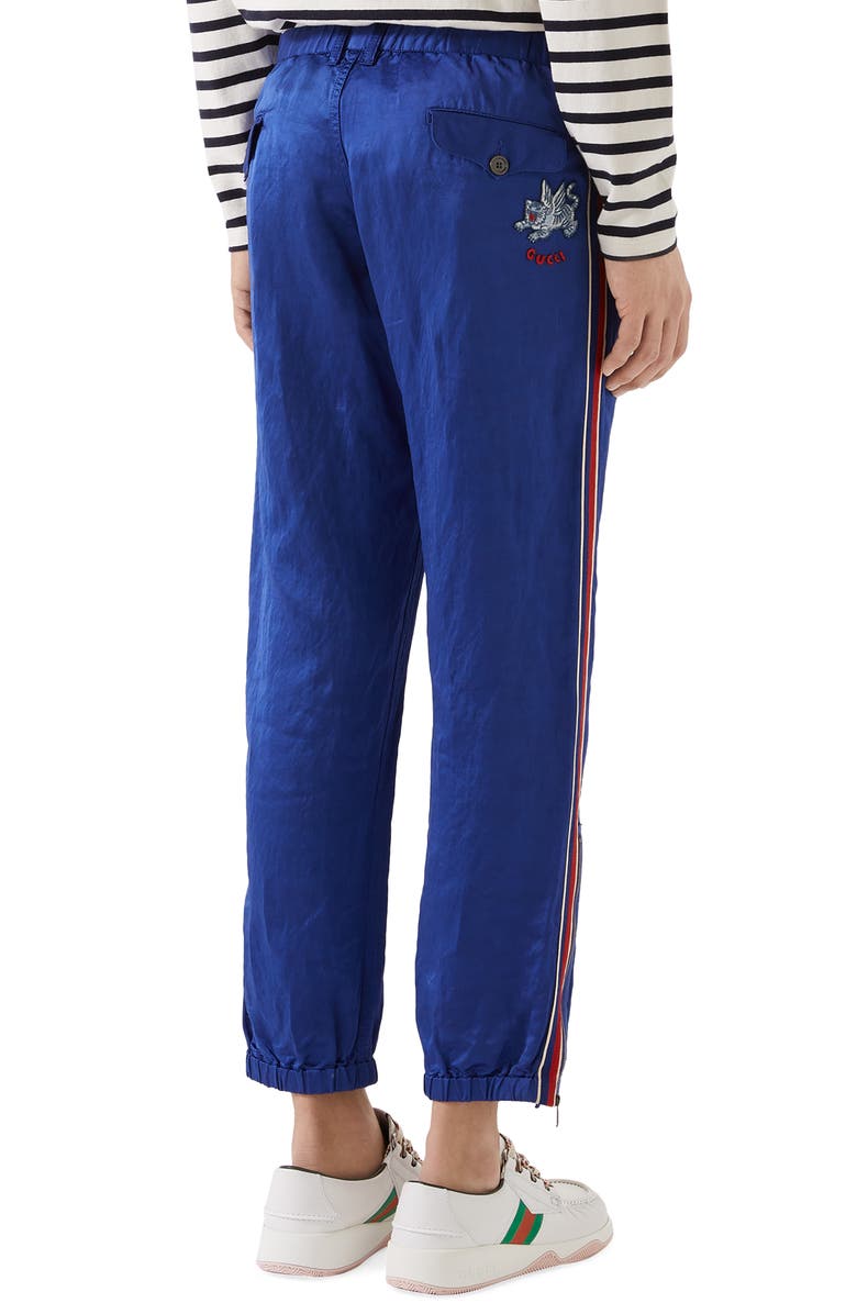 Gucci Flying Tiger Satin Jogging Pants, Alternate, color, 