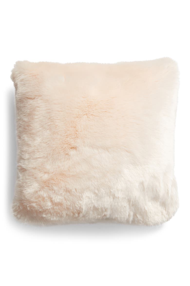 Frost Faux Fur Accent Pillow, Alternate, color, PINK PEONY BUD