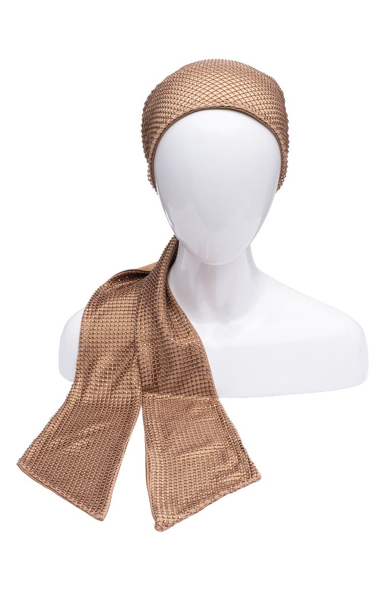 Eugenia Kim Crystal Mesh Headscarf, Main, color, Camel/ Gold