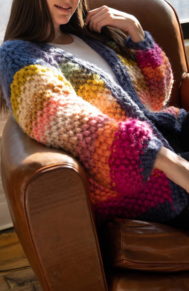 SAACHI Mayflower Stripe Crochet Cardigan, Alternate, color, Bright Multi