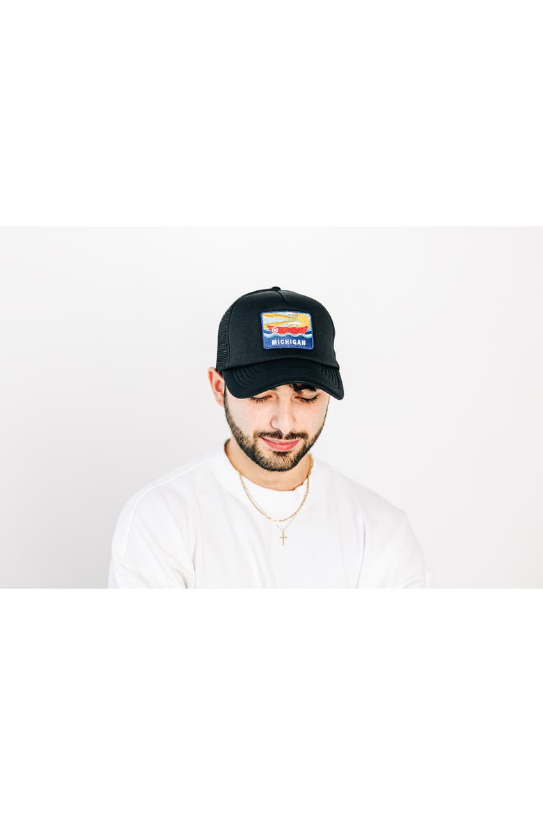 Michigan Postcard Trucker Hat - Adult, Alternate, color, Black & White