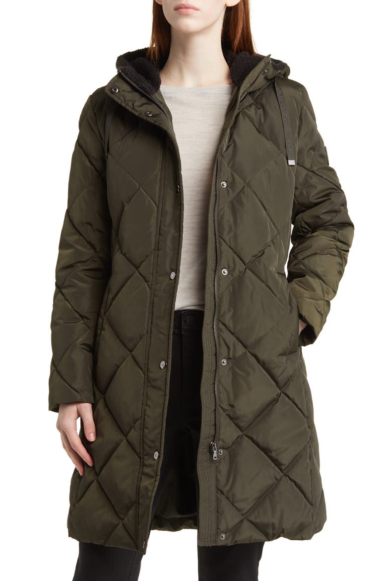 Diamond Quilted Hooded Long Puffer Coat, Alternate, color, LITCHFIELD LODEN