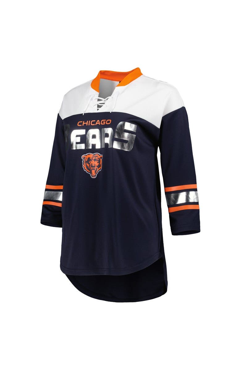G-III 4HER BY CARL BANKS Women's G-III 4Her by Carl Banks Navy/White Chicago Bears Double Team 3/4-Sleeve Lace-Up T-Shirt, Alternate, color, Navy