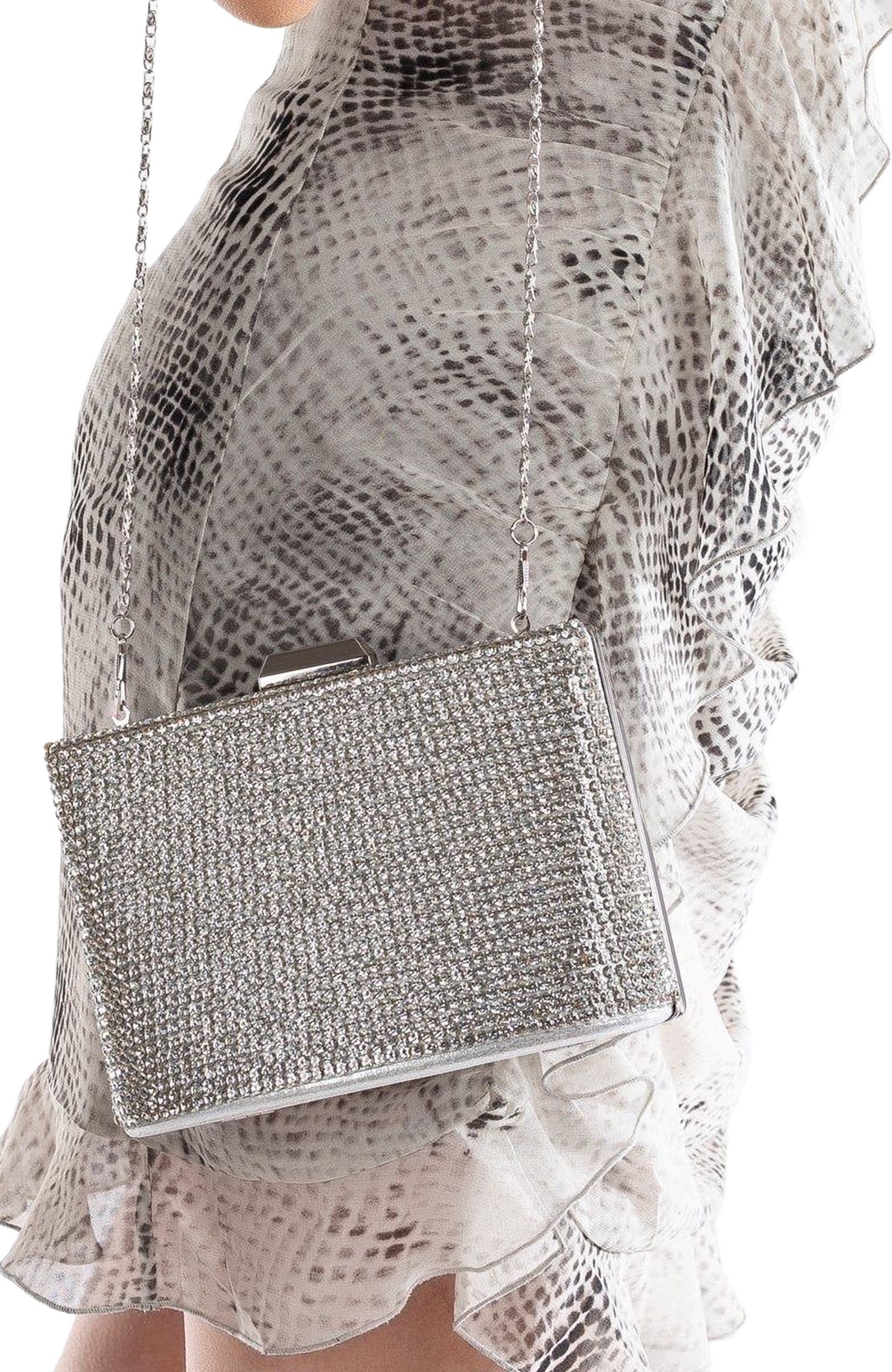 Forever & Always Shoes Marla Evening Clutch, Alternate, color, Silver Glitter Sequins