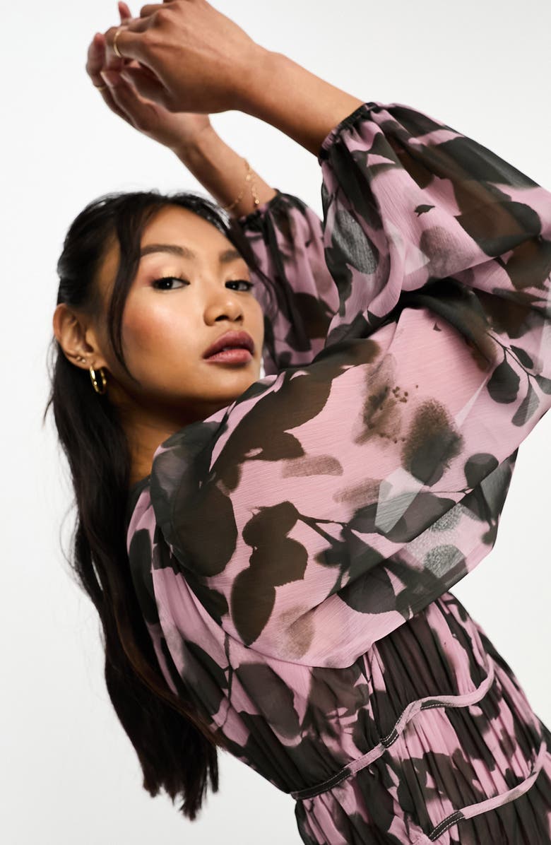 ASOS DESIGN Floral Channel Waist Long Sleeve Maxi Dress, Alternate, color,