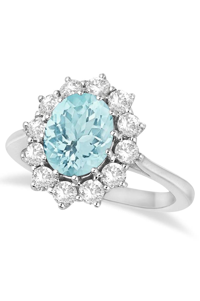 Oval Gemstone & Diamond Accented Ring in 14k 3.60ct, Main, color, Aquamarine/White Gold