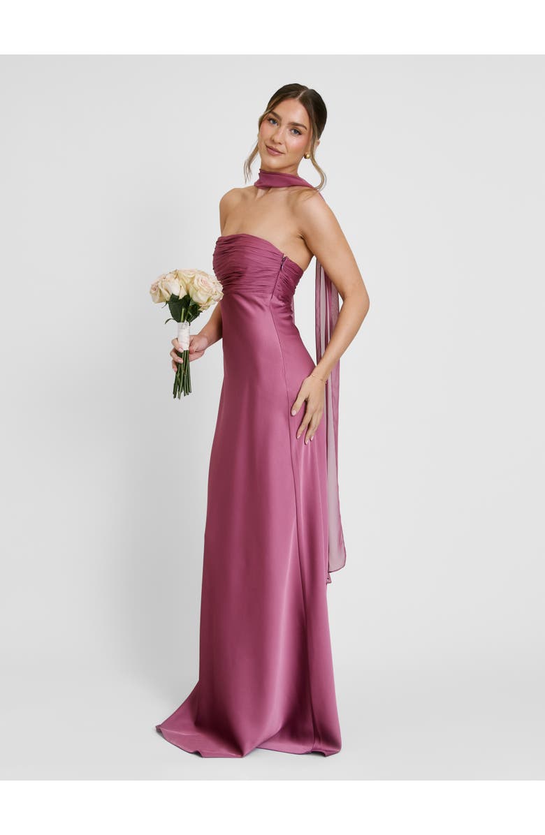 Six Stories Chiffon Bandeau Satin Maxi Dress, Main, color, Plum