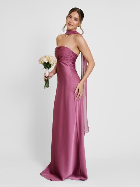 Chiffon Bandeau Satin Maxi Dress