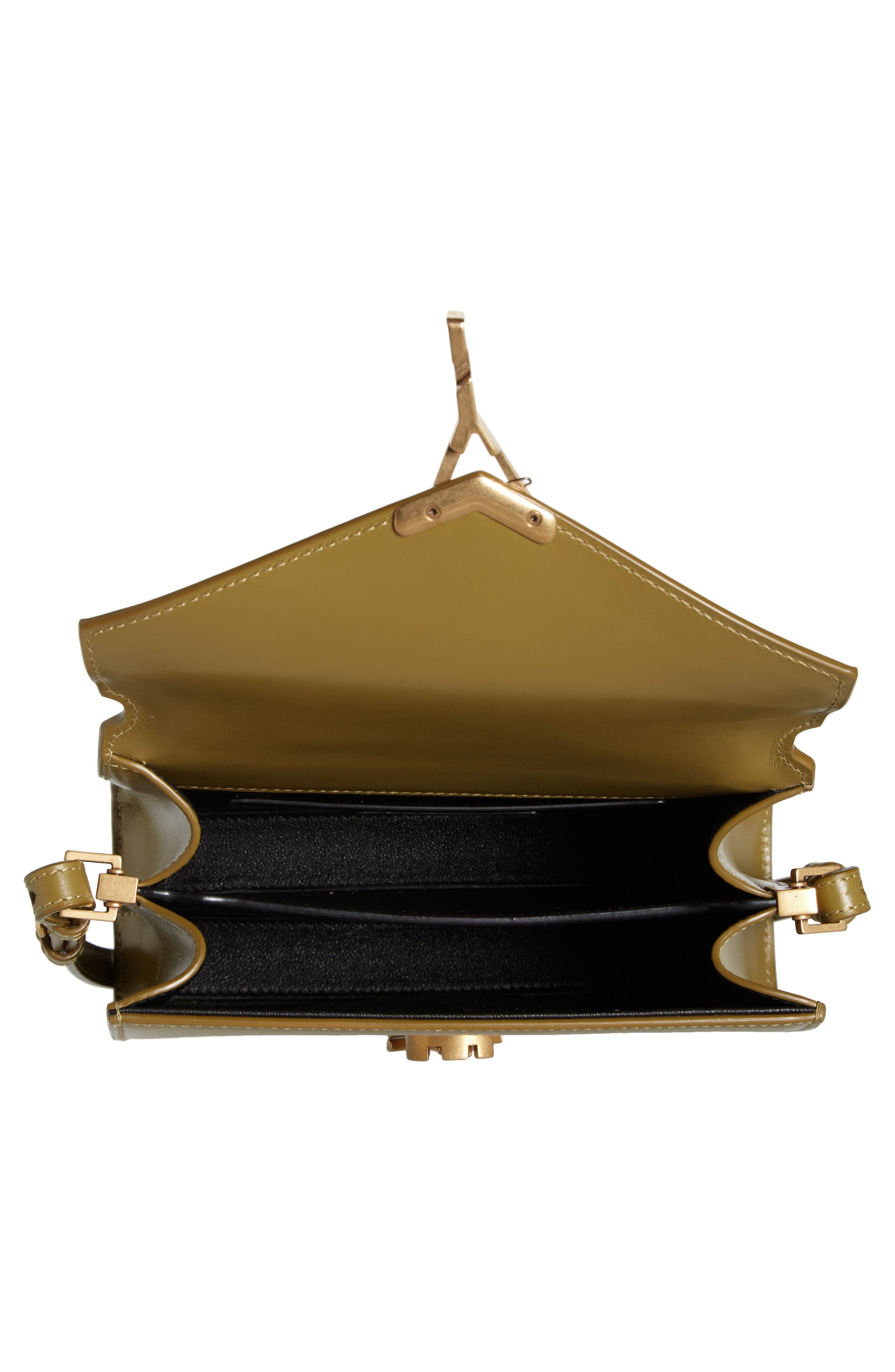 Saint Laurent Mini Cassandra Leather Top Handle Bag, Alternate, color, Vert Olive