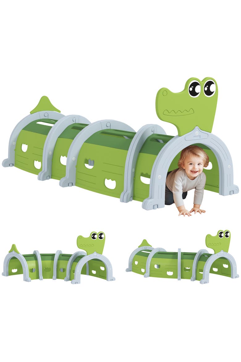 Kids Play Tunnel with Crocodile Design, Indoor/Outdoor, Main, color, Green