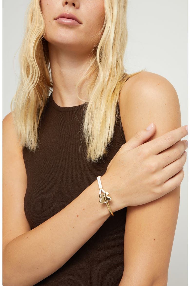 Leather Bracelet with Gold-Tone Butterfly, Alternate, color, Cream