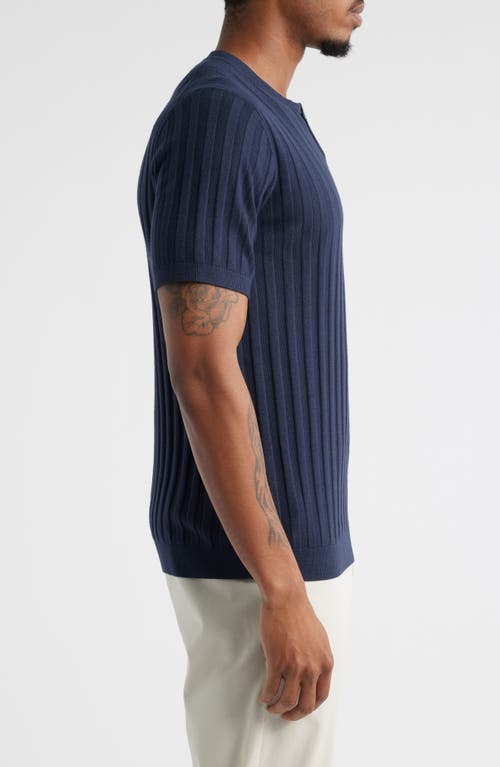 Open Edit Short Sleeve Henley Sweater In Blue
