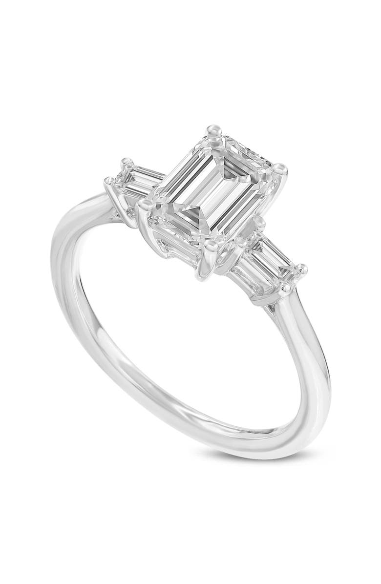 LuvMyJewelry Ophelia 14K White Gold Emerald Cut & Baguette Lab Grown Diamond Three Stone Engagement Ring - 1.7 ctw, Main, color, 14K White Gold