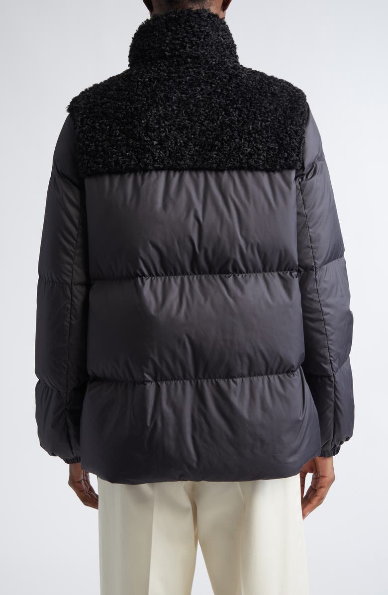 Moncler Esnaie Faux Shearling Trim Down Jacket, Alternate, color, Black