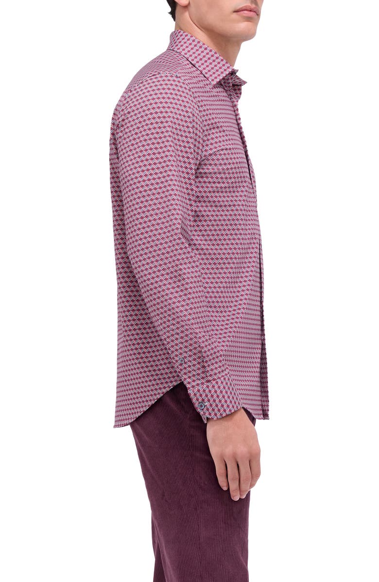 Bugatchi James OoohCotton<sup>®</sup> Geo Print Button-Up Shirt, Alternate, color, Ruby